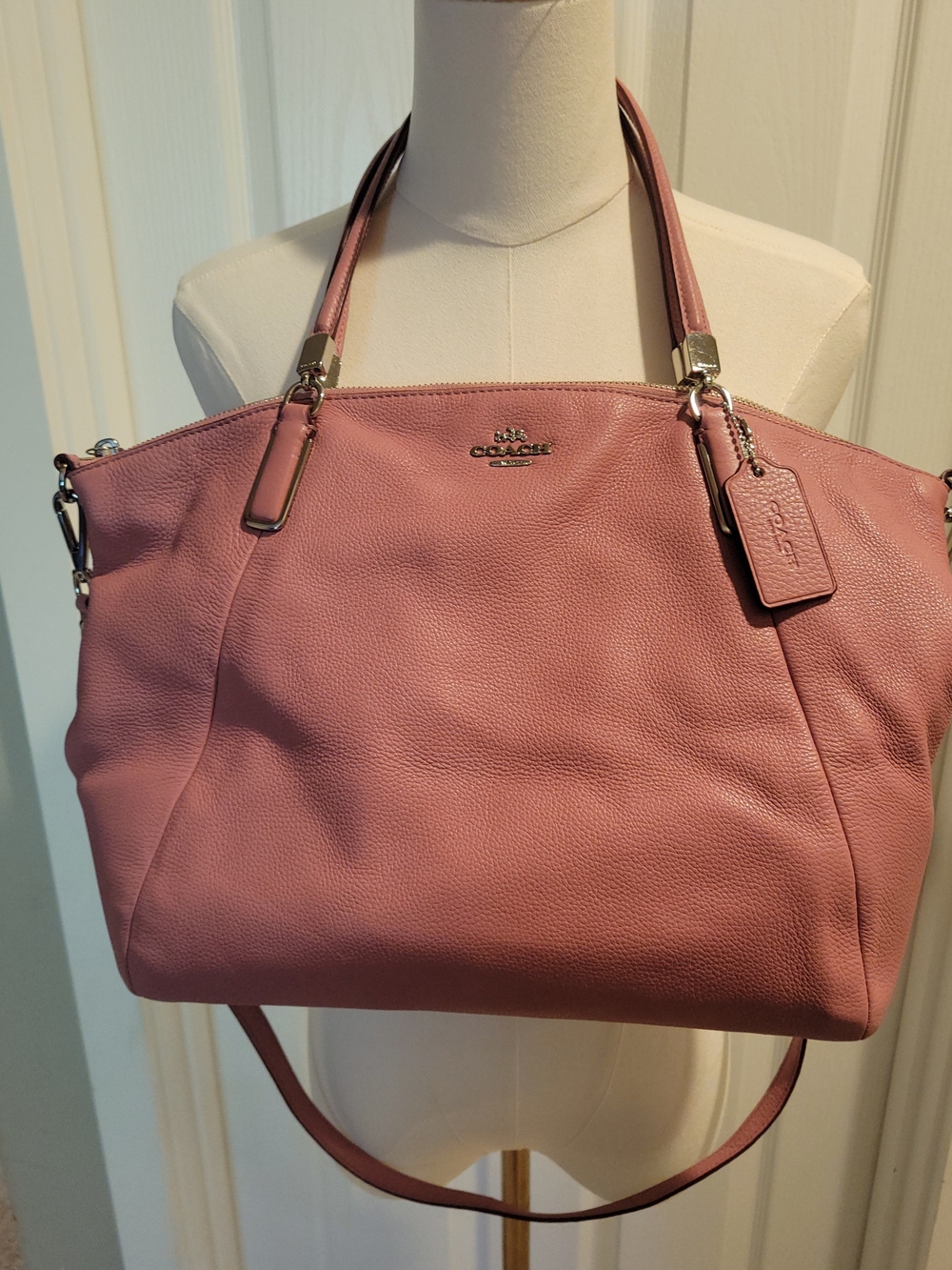 Coach Rose Pink Pebbled Leather Tote with Signature Tag